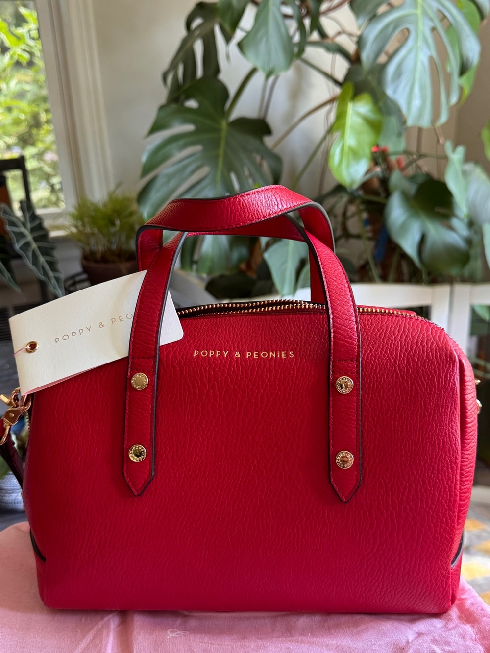 Poppy & Peonies Vibrant Red Structured Satchel